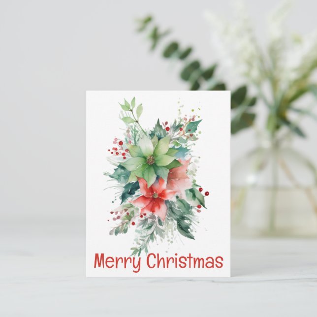 Berries Poinsettia Et Carte De Noël Feuille (Debout devant)