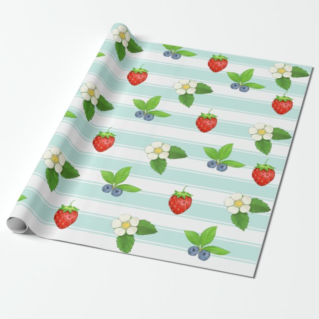 Berries Strawberries Blueberry Aquamarin Classic S Geschenkpapier (Ungerollt)