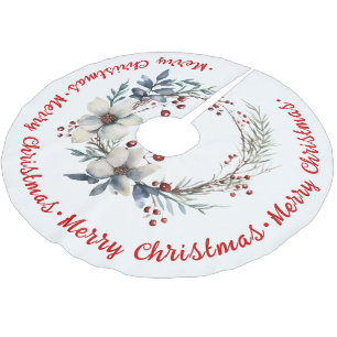 Berries und Blätter Weihnachtsfeiertag Rot Brushed Polyester Weihnachtsbaumdecke