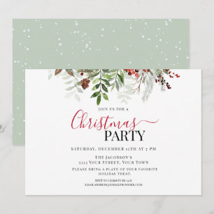 Berries und Greenery Blumenweihnachtsgebäck Party Einladung