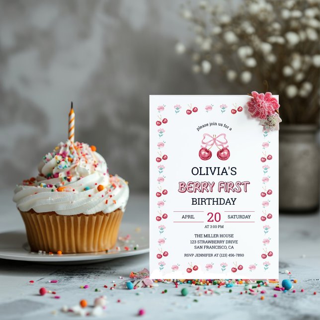 Berry 1. Geburtstag Girl Cherry Party Einladung (Cherry 1st birthday party invitation)