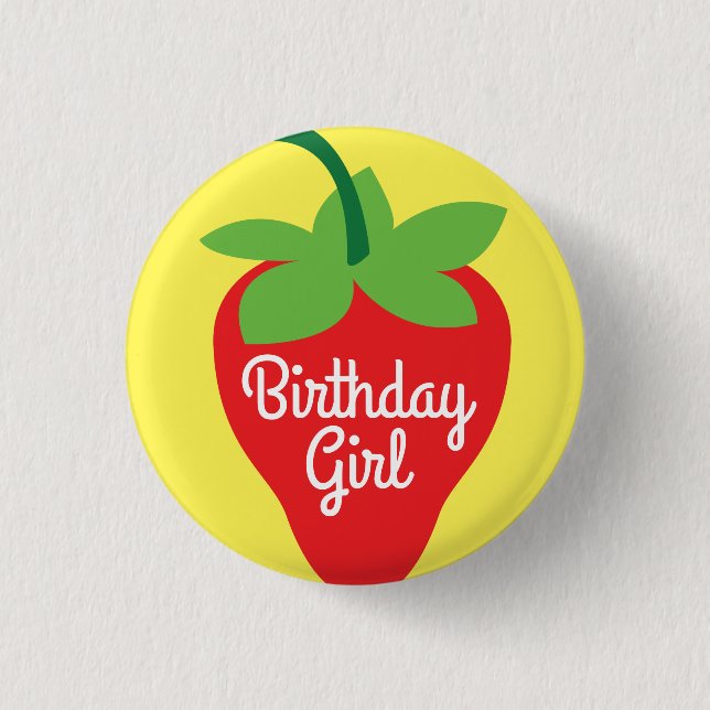 Berry 1. Geburtstag Niedlich Strawberry Farbige Mo Button (Vorderseite)