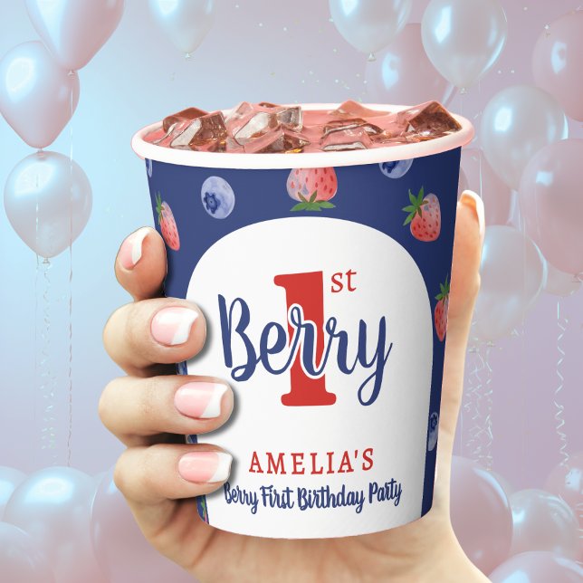 Berry 1. Geburtstag Party Strawberry Blueberry Blu Pappbecher (Berry 1st Birthday Party Strawberry Blueberry Blue Paper Cups
)