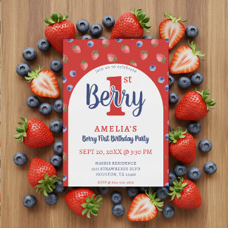 Berry 1. Geburtstag Party Strawberry Blueberry Red Einladung