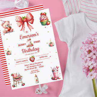 Berry 1. Geburtstag Strawberry Party Einladung