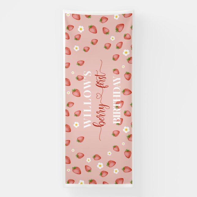 Berry 1. Geburtstag Strawberry Themed Banner (Vertikal)
