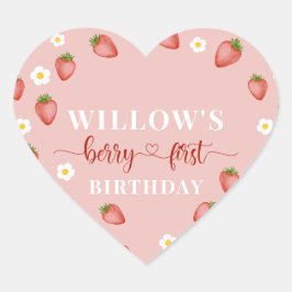 Berry 1. Geburtstag Strawberry ThemenStickers Herz-Aufkleber