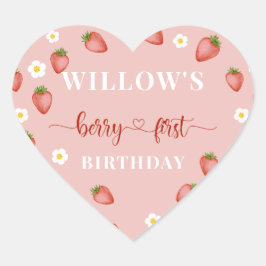Berry 1. Geburtstag Strawberry ThemenStickers Herz-Aufkleber