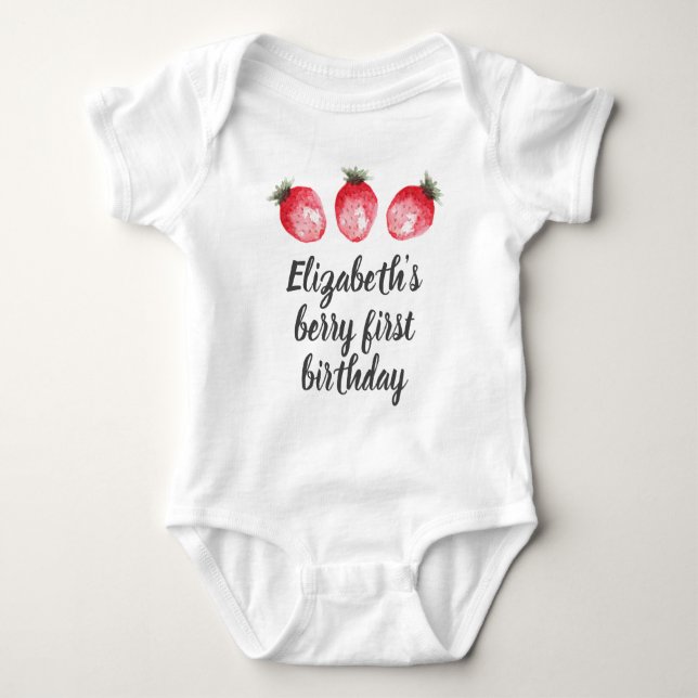 Berry 1. Geburtstag Strawberry Watercolor Baby Bod Baby Strampler (Vorderseite)