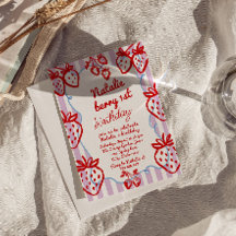 Berry 1. Hand Drawn Strawberry Girl Fun Geburtstag