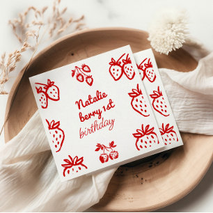 Berry 1. Hand Drawn Strawberry Girl Fun Geburtstag Serviette
