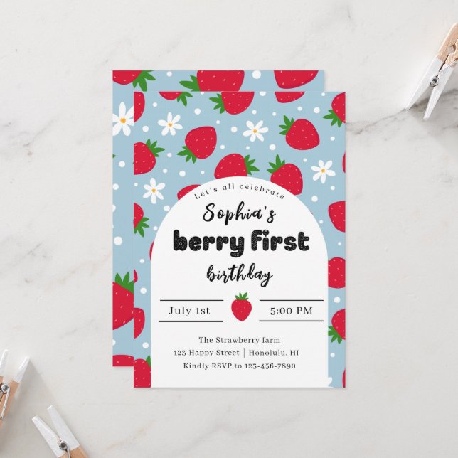 Berry 1er anniversaire invitation (Devant/Arrière en situation)