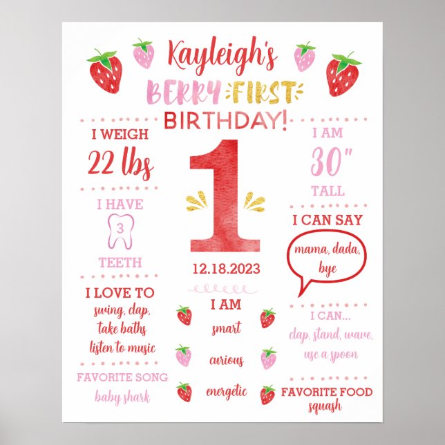 Berry 1er Anniversaire Poster Jalon Rouge Or (Devant)