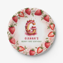 Berry 1st Birthday Plate Letter G Cake Design
