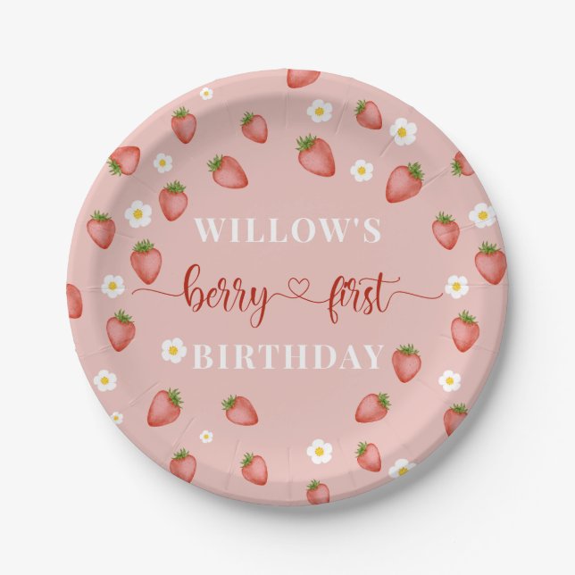 Berry 1st Birthday Strawberry Themed Party Teller (Vorderseite)