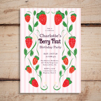 Berry 1st Cute Girl Art Nouveau Birthday Einladung
