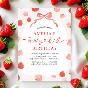 Berry 1st First Bow Strawberry Girl's Birthday Einladung