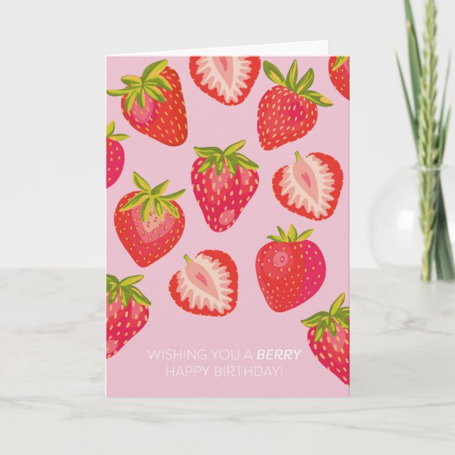Berry aux fraises roses Bonne carte d'anniversaire (Devant)