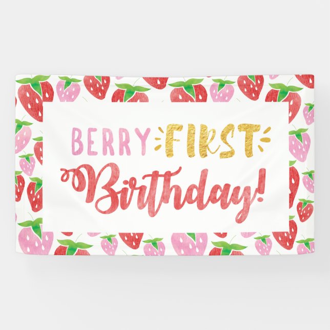 Berry Bannière d'anniversaire Red Pink Strawberry (Horizontal)