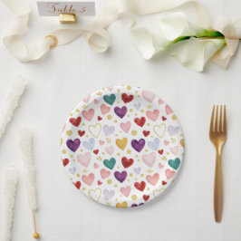 Berry Bliss Watercolor Heart Medley Pappteller