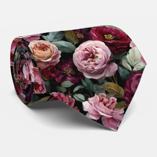 Berry & Blush Pink Peony Floral Wedding Krawatte