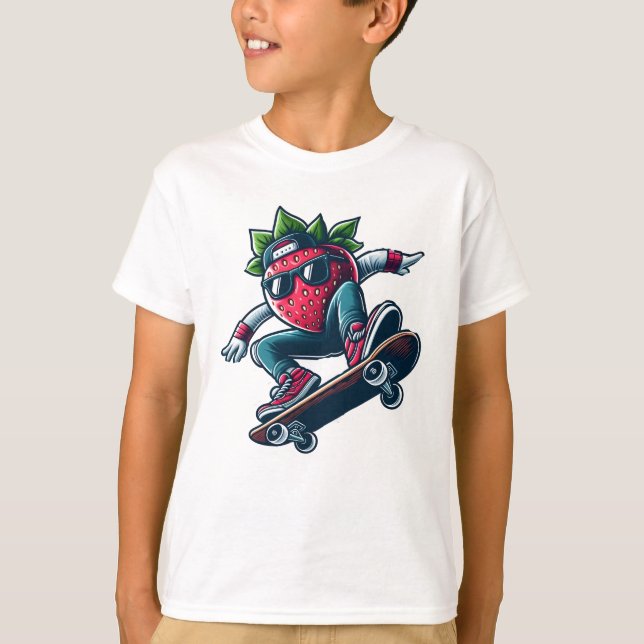 Berry Boarder - Skateboarding Cartoon Strawberry T-Shirt (Vorderseite)