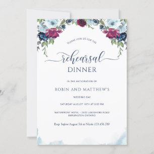 Berry, Burgund und Blue Floral Probe Dinner Einladung