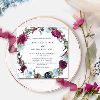 Berry Burgundy und Blue Floral Wreath Wedding