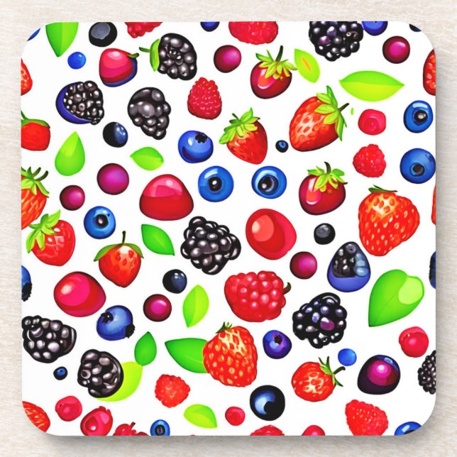 Berry Burst: Fruchtmuster Getränkeuntersetzer (Vorderseite)