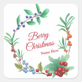 Berry Christmas Wreath Quadratischer Aufkleber