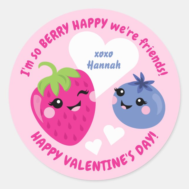 Berry Classroom Valentine Cards für Kinder Runder Aufkleber (Vorderseite)