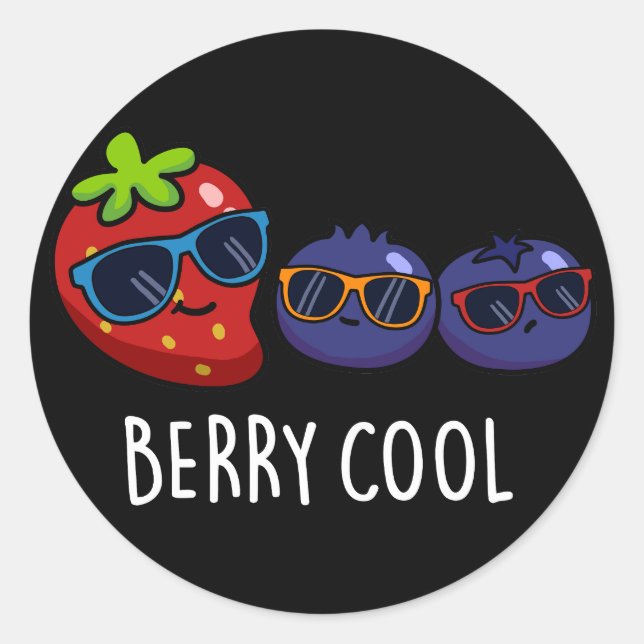 Berry Cool Funny Strawberry Blueberry Pun Dark BG Runder Aufkleber (Vorderseite)