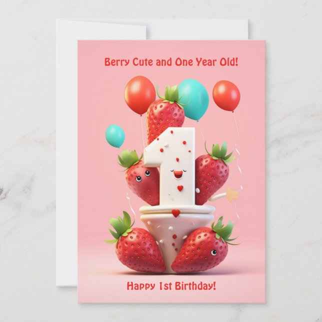 Berry Cute 1er Anniversaire Carte Anniversaire (Devant)