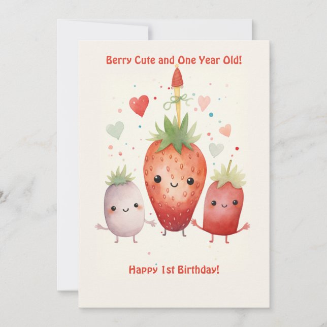 Berry Cute 1er Anniversaire Carte Anniversaire (Devant)
