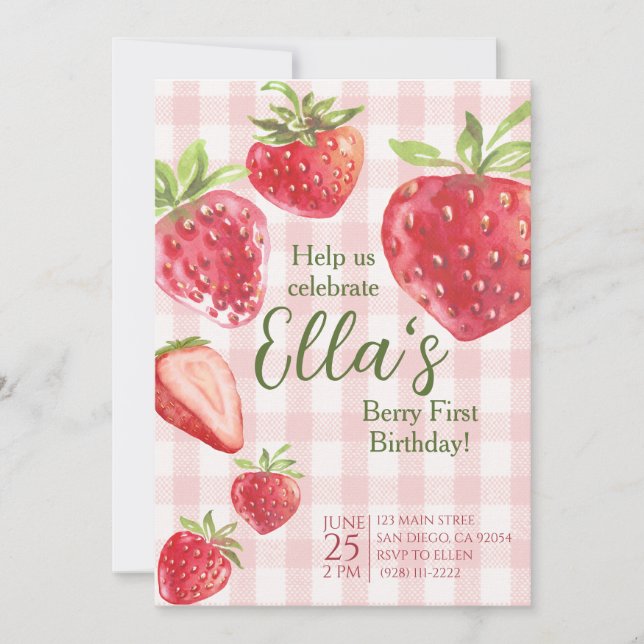 Berry erste Sommer Erdbeere Geburtstag Einladung (Vorderseite)
