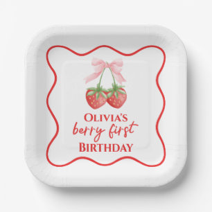 Berry erster Erdbeergeburtstag Pink Bow Pappteller