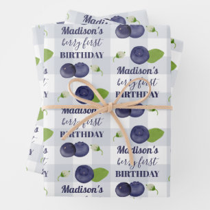 Berry Erster Geburtstag Blaubeeren Erste 1. Name Geschenkpapier Set