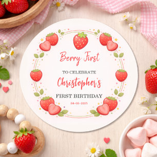 Berry Erster Geburtstag Erdbeere 1. Geburtstag Runder Aufkleber