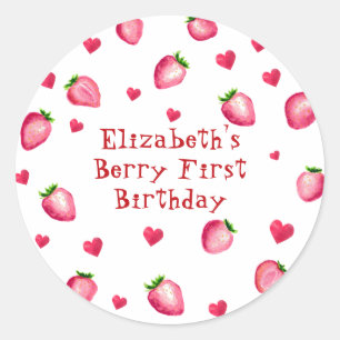 Berry Erster Geburtstag Erdbeeren-Party Herzen Runder Aufkleber