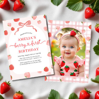 Berry Erster Geburtstag Foto Red Bow Girl's Einladung