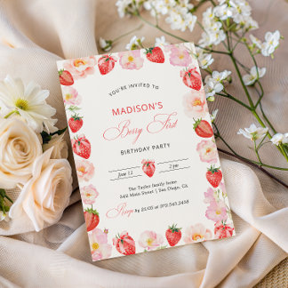 Berry Erster Geburtstag Strawberry Bow 1. Geburtst Einladung