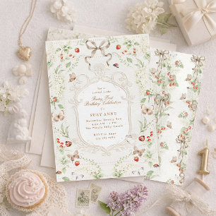Berry Erster Geburtstag Vintage Floral Einladung