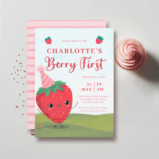 Berry Erster Niedlicher Erdbeercharakter 1. Geburt Einladung