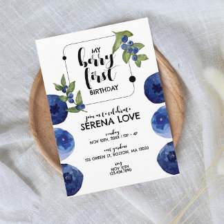 Berry First | 1. Geburtstag | Blaubeere | weiß Einladung