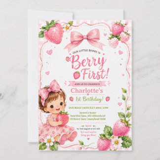Berry First 1. Geburtstag Erdbeermädchen Einladung