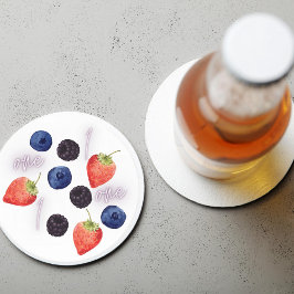 Berry First | 1. Geburtstag | Gemischte Berry | Mu Runder Pappuntersetzer