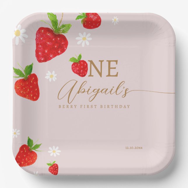 Berry First 1. Strawberry Birthday Pappteller (Vorderseite)