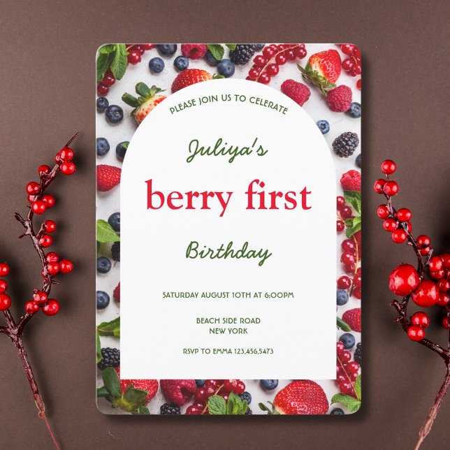 Berry First 1st Birthday Photo Invitation (Créateur téléchargé)