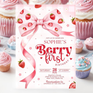 Berry First Birthda Invitation Anniversaire fraise