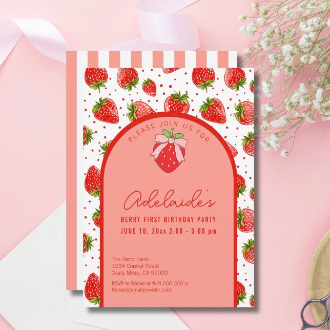 Berry First Birthday 1. Geburtstag Strawberry Part Einladung (Von Creator hochgeladen)